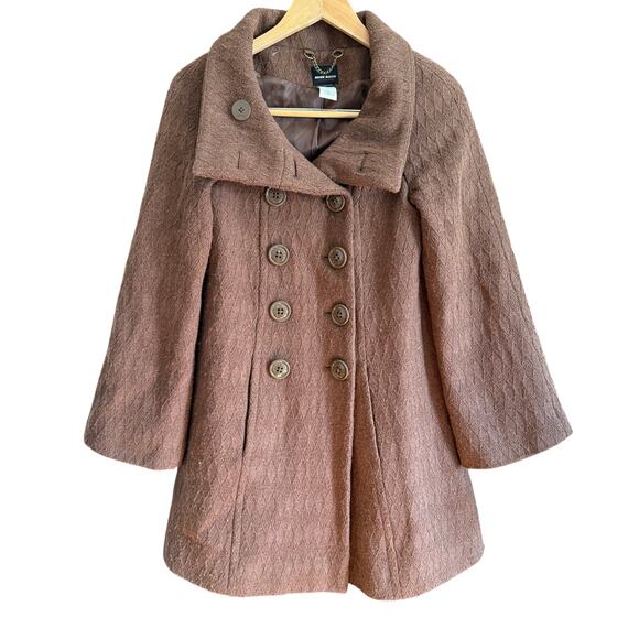 Y2K Vintage MISS SIXTY COLLECTION Brown Wool Diamond Weave Pea Coat Extra Small